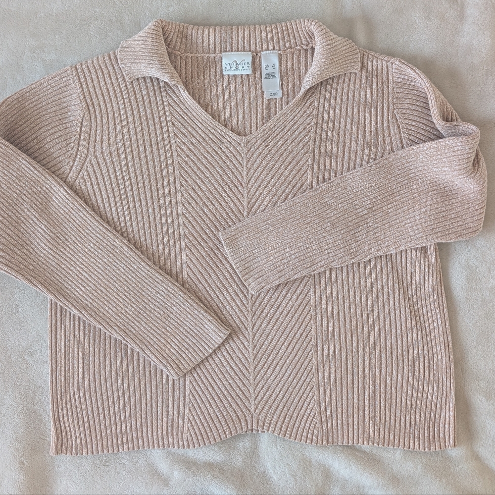 Villager Sport 100% Cotton V-Neck Sweater - Tan